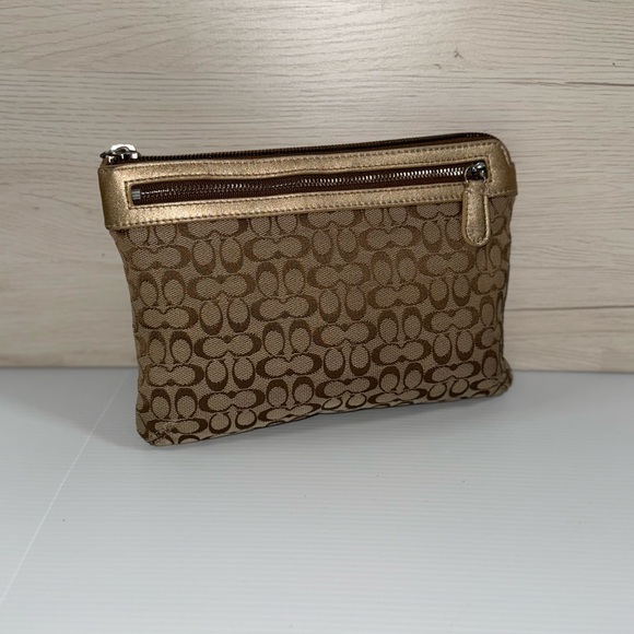 Coach Other - Authentic Coach Signature Canvas Zipper Pouch – Gold Trim, Pink Satin Lining